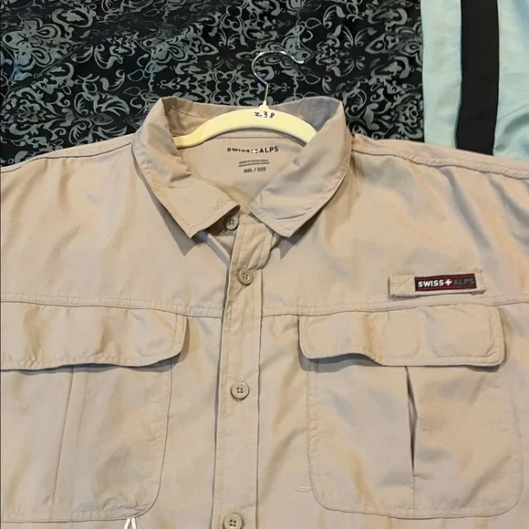 SWISS ALPS Men’s Light Tan Short-Sleeve Button-Down Fishing Shirt - Picture 6 of 11